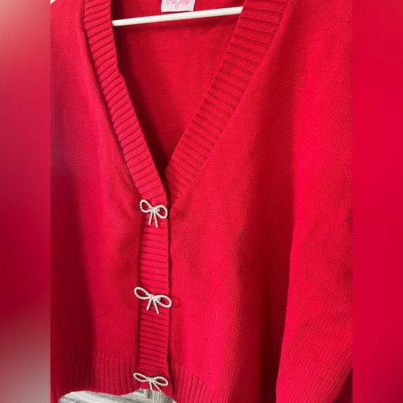Pink Lily Red Cardigan with Bow Details - Picture 2 of 7